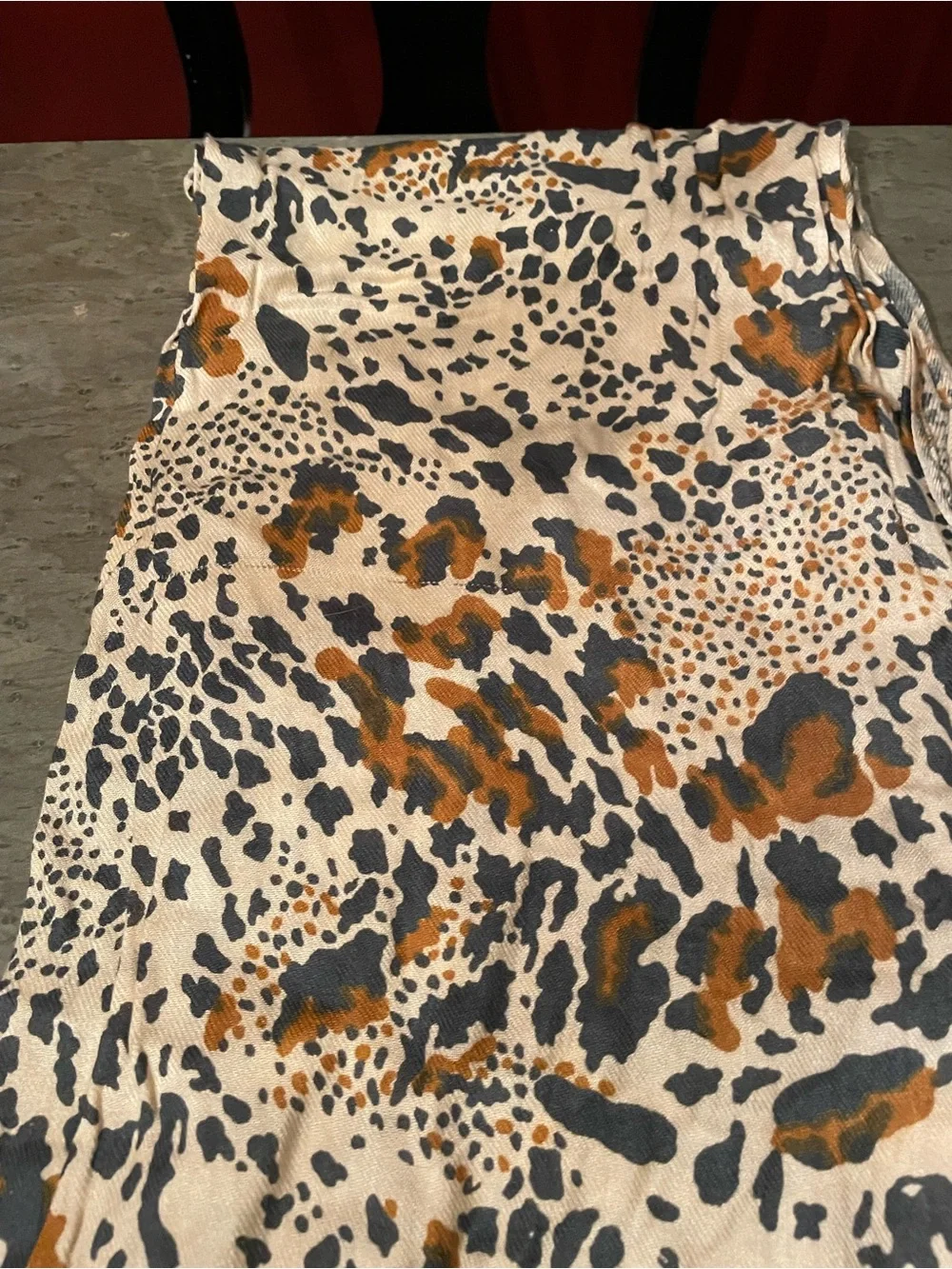 Lightweight tan and brown leopard Print Fringe Scarf